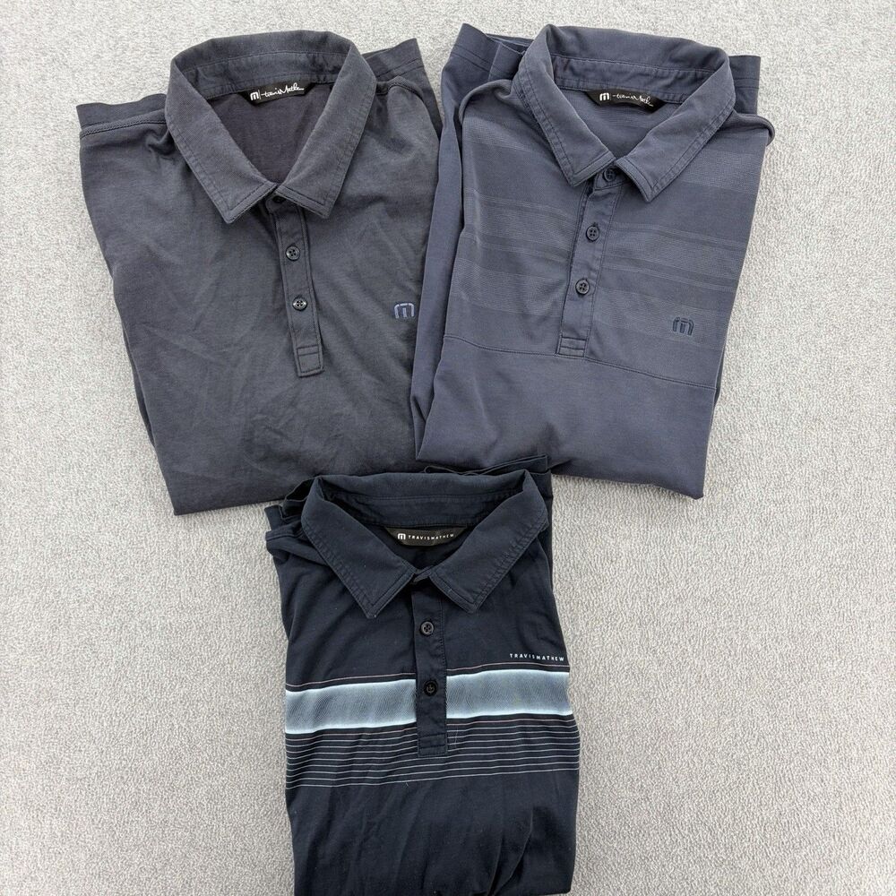 TravisMathew Mens Large Polo Shirt Lot 3 Blue Gray Golf Performance Casual